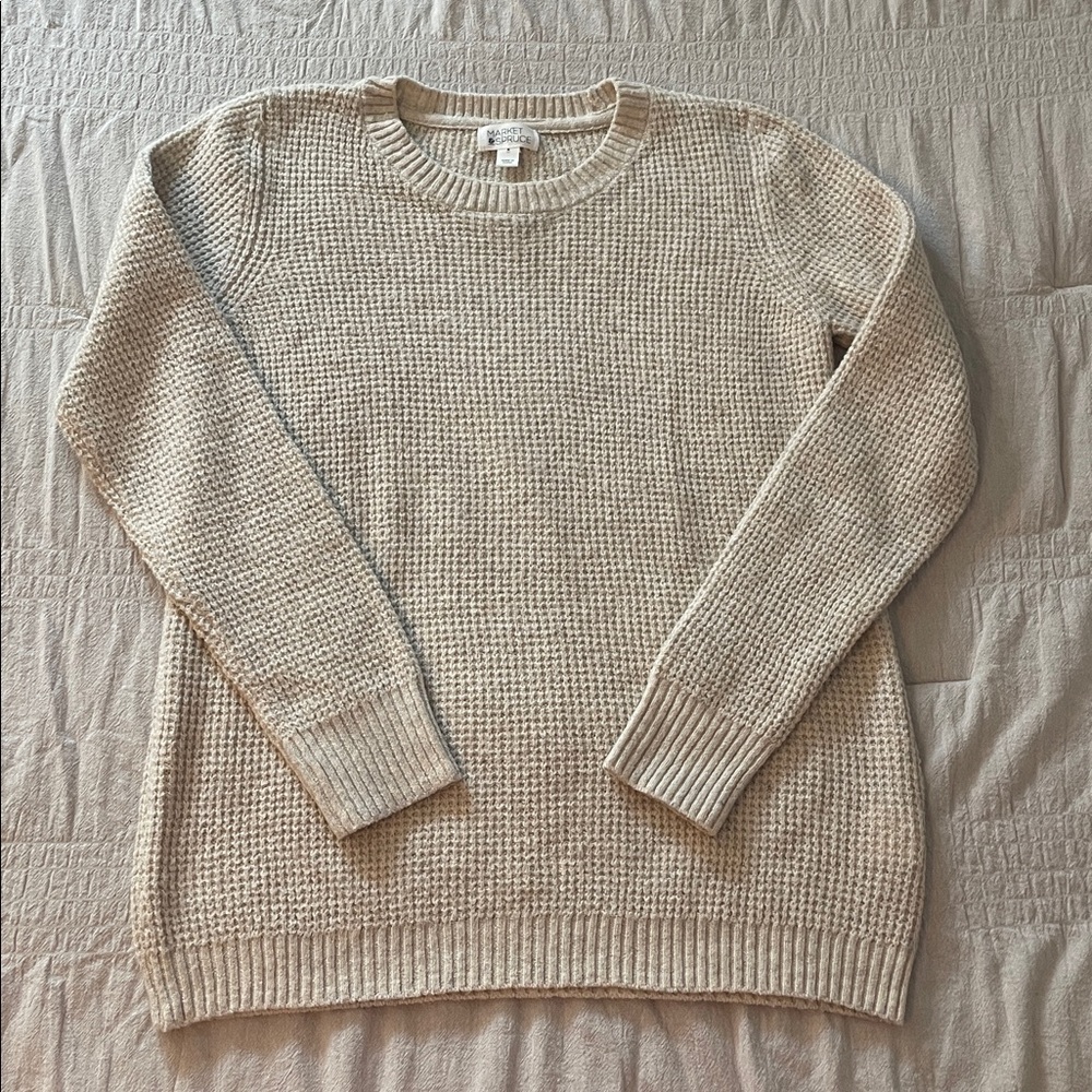 Market & Spruce Jackson Crew Neck Waffle Texture Heathered Beige Sweater